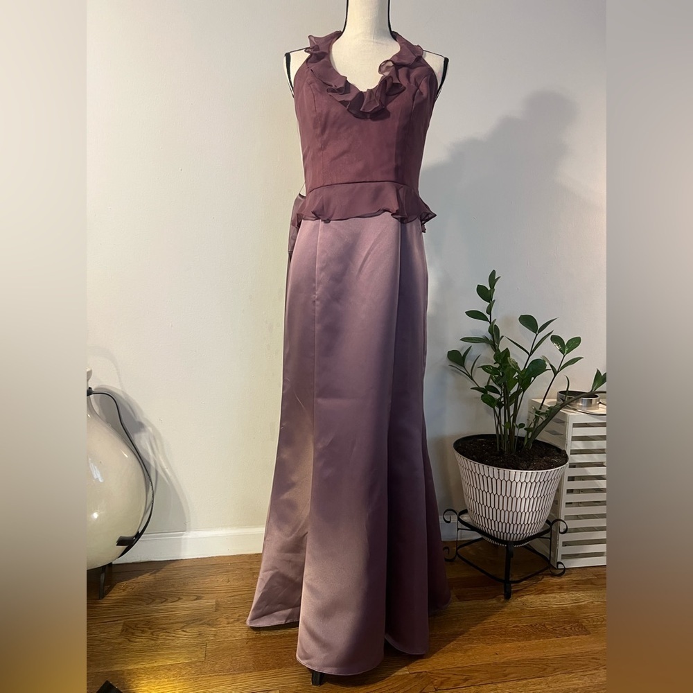Ruffled V-Neck Mauve Maxi Dress